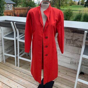 Vintage 90s Aquascutum London Aqua 5 Red Long Belted Trench Coat Overcoat
